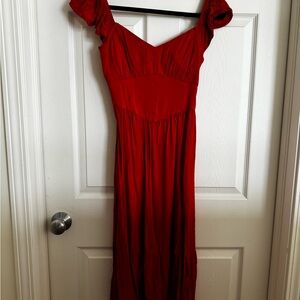 Hollister Red Midi Dress with Ruffled Sleeves